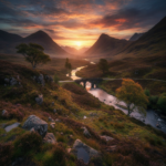 AI Generated: scottish glen at sunset no text (Photorealistic)
